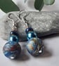 Handmade polymer clay dangly earrings in  blue, green and sienna mix   - Image 2