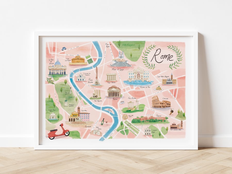Rome Italy Illustrated Map 