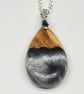 Olive wood and silver black resin pendant - free UK postage - Image 3