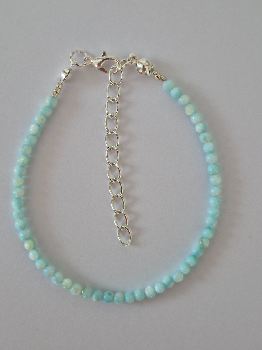 Dainty Pale Blue Seashell Pearl Handmade Beaded Bracelet