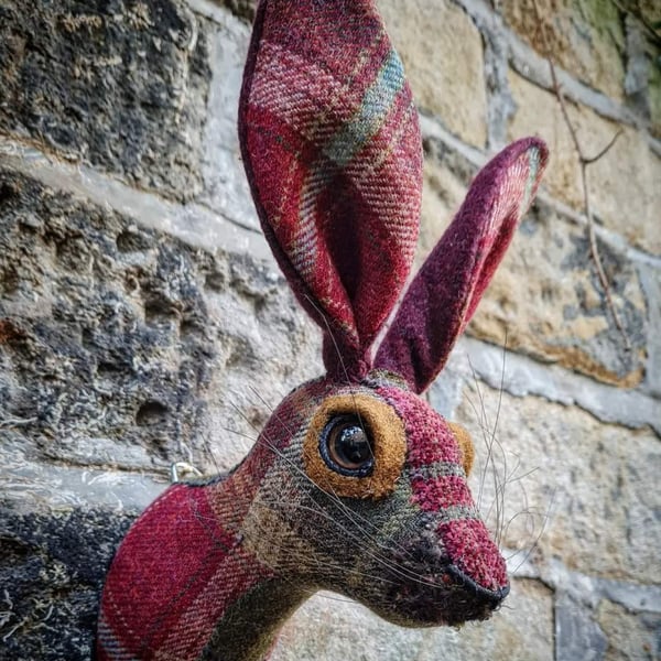 Mr Hamilton - Faux hare head in tartan wool and tweed by Crafted Creatures