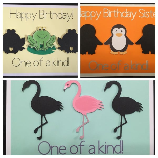 One of a Kind - Birthday Card with frog, flamingo or penguin - personalisation