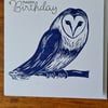 Owl birthday card handprinted linocut with or without text