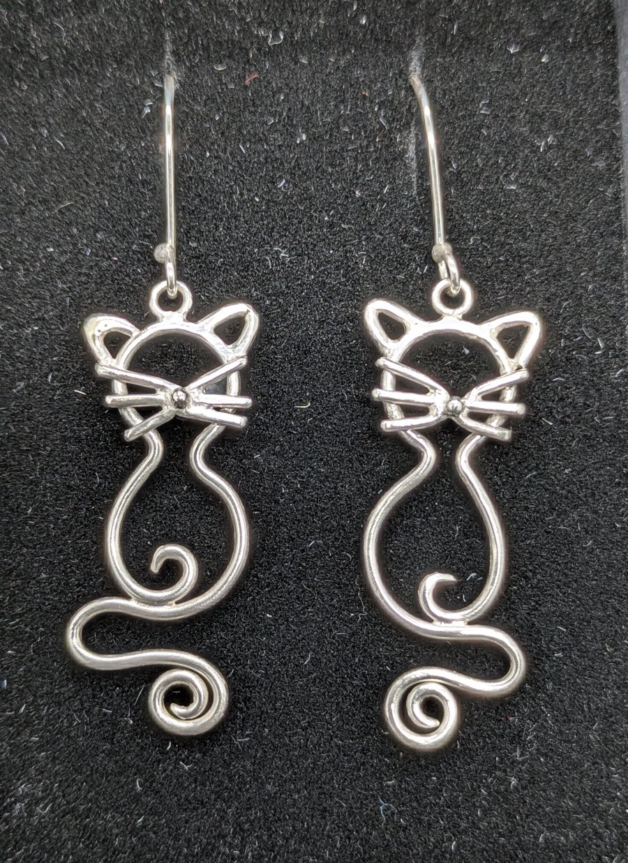 Handmade sterling silver cat earrings (medium)