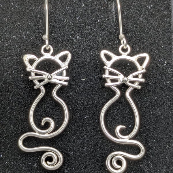 Handmade sterling silver cat earrings (medium)