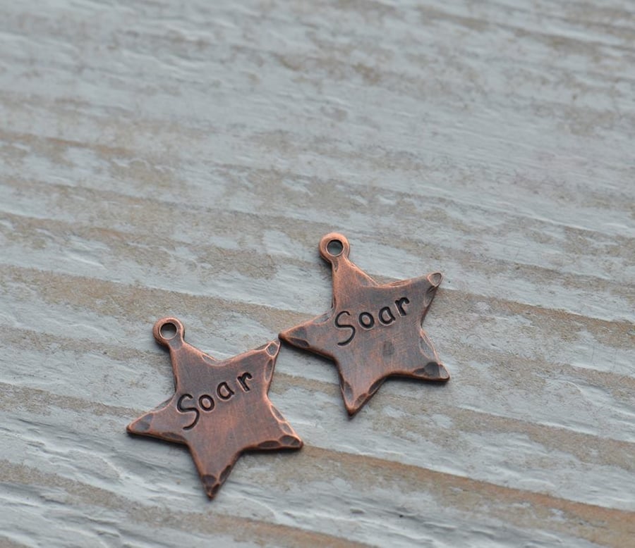 Handmade Copper Soar Hand Stamped Star Charms, Pair of Charms