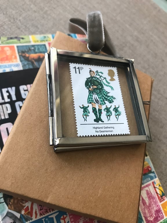 HIghland  PIPER Mini glass framed mint stamp gallery art 