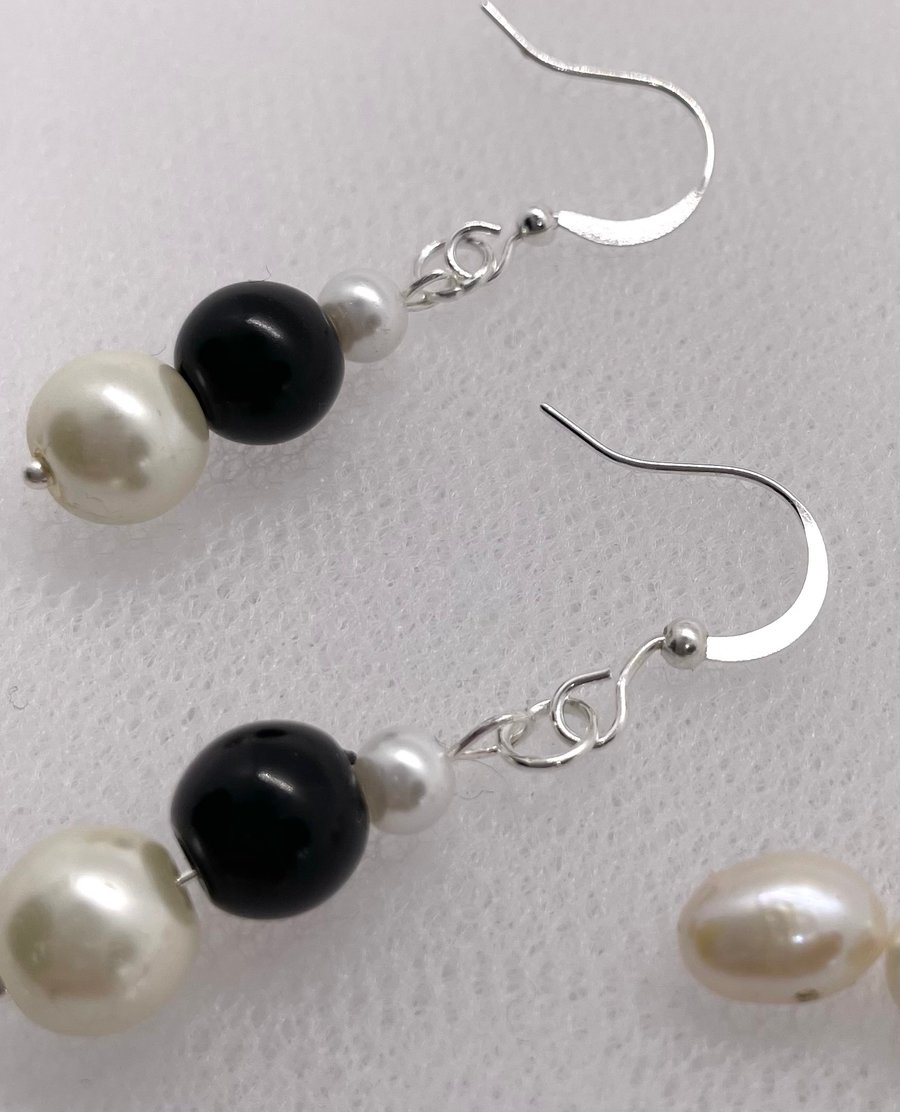 Jet and Pearl Drop Earrings 
