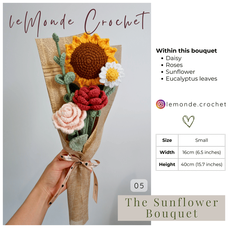 Crochet Flower Bouquet: Handmade Sunflower, Rose & Daisy - Gift Ready
