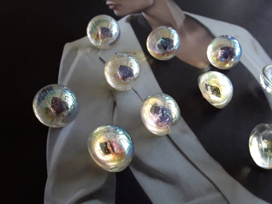 15mm Vintage Italian Rainbow effect Buttons (glass look) Acrylic x 4