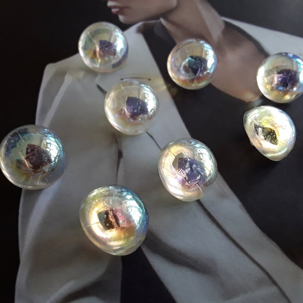 15mm Vintage Italian Rainbow effect Buttons (glass look) Acrylic x 4