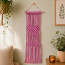 Pink Heart Macrame Wall Hanging.