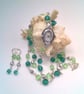 Green Crystal Glass Bead and Silver Bead Fob Watch and Earrings, Gift for Her - Image 1
