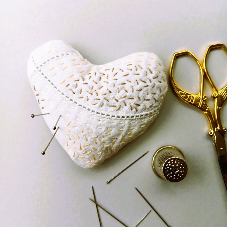 Hand Embroidered Pin Cushion Heart
