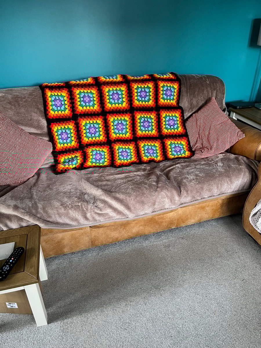 Rainbow blanket, granny square crochet