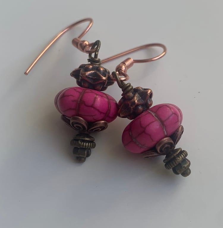 Pink Howlite Pumpkin Earrings