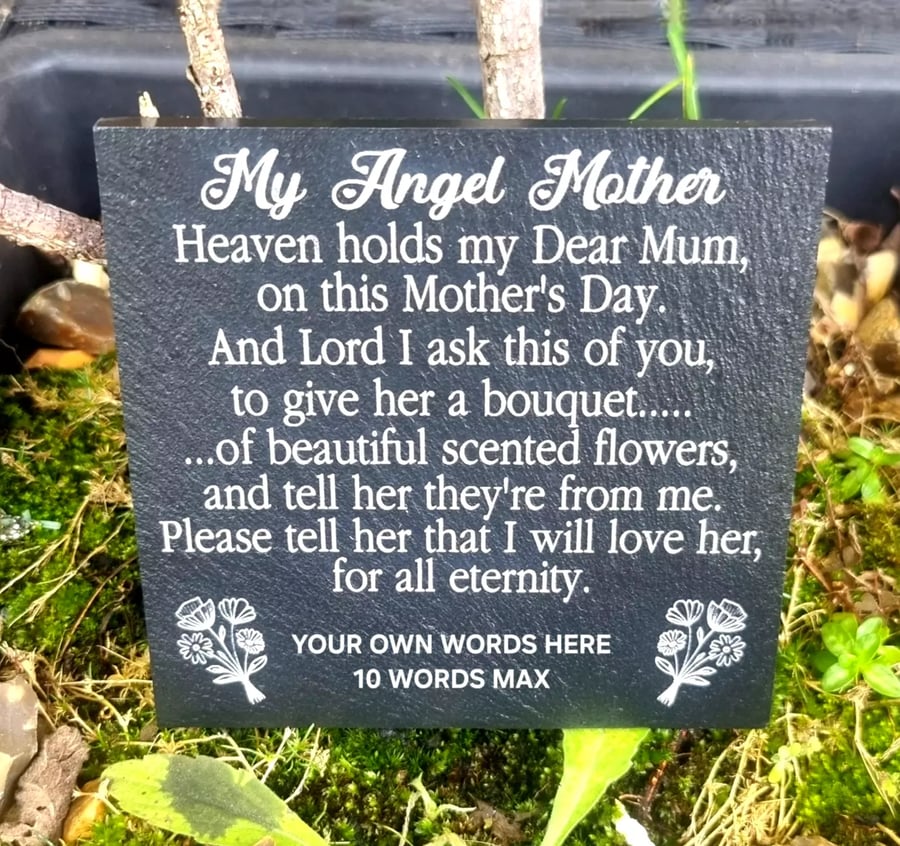 Mum My Angel Mothers day plaque Personalised memorial slate grave marker gift 