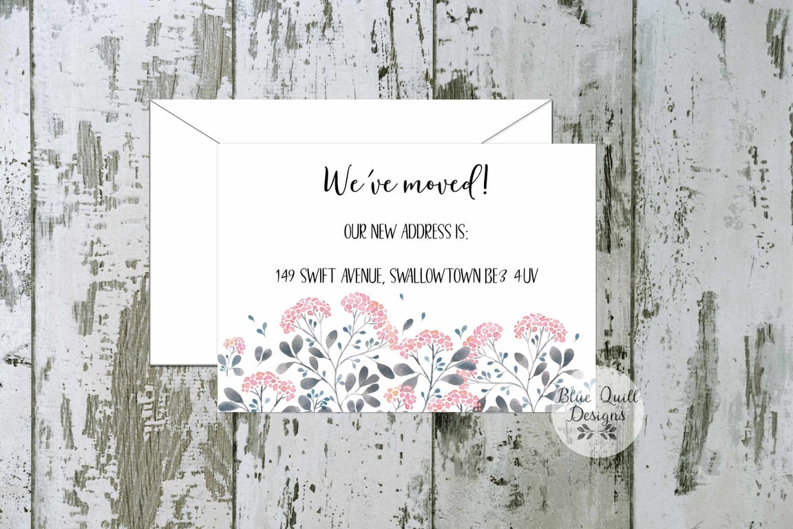 Personalised Watercolour Floral New Home Cards - Moving Announcement Stationery