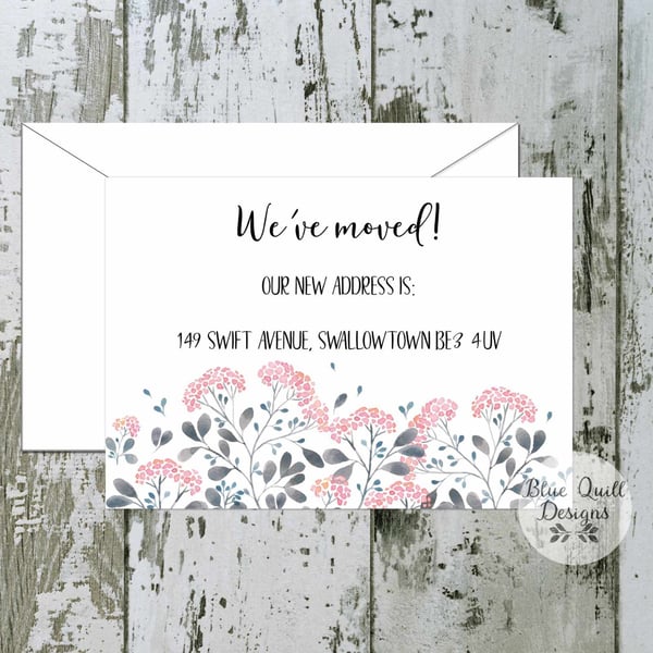 Personalised Watercolour Floral New Home Cards - Moving Announcement Stationery
