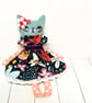 Pretty Floral Cat Art Doll Blue - Image 10