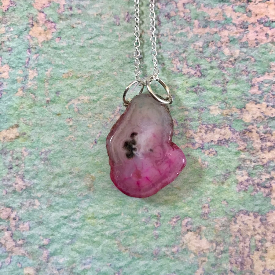 Watermelon Solar Quartz Mystic Druzy Pendant Necklace