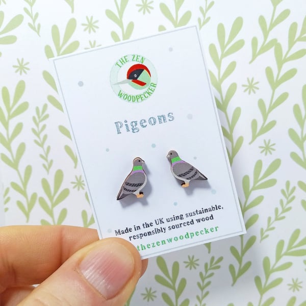 Pigeon Stud Earrings, Bird Jewellery, Silver Plated or Sterling Silver Backs