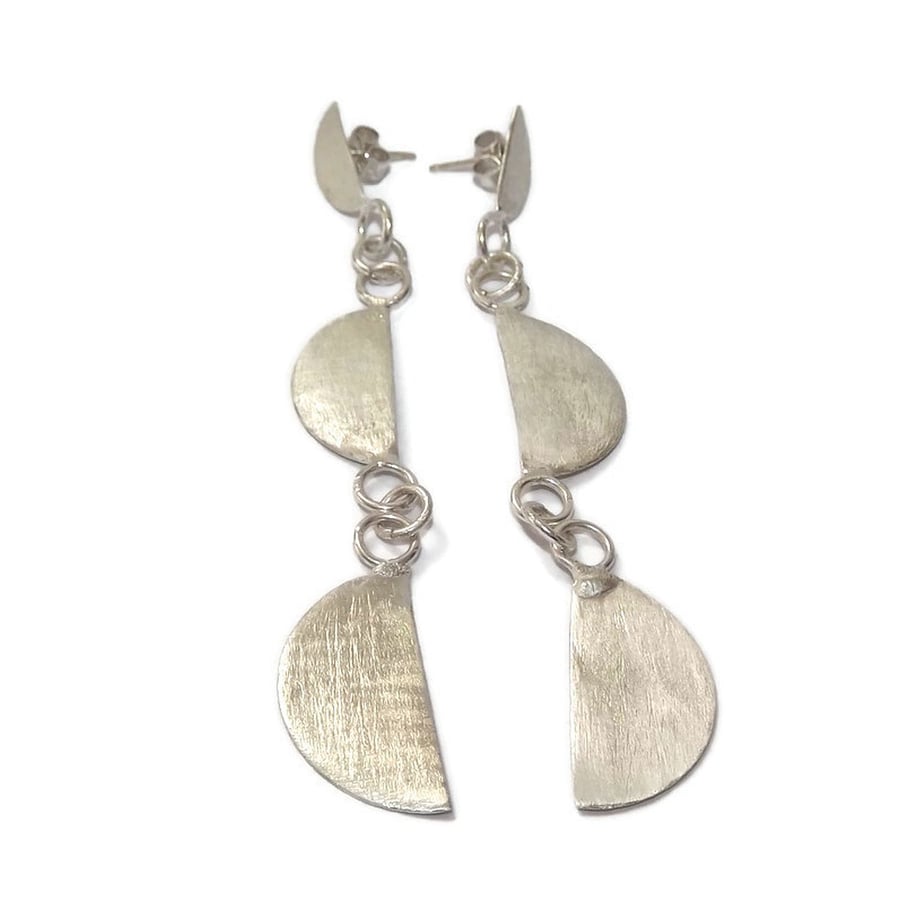triple sterling silver semi circle handmade earrings