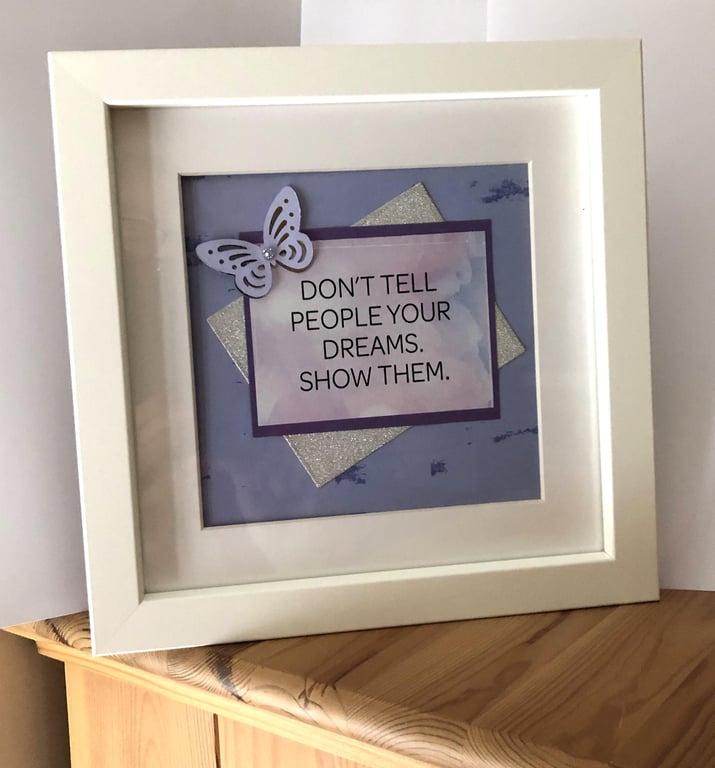 Inspirational Quote Framed Art: Lilac Butterfly, Silver Sparkle gift