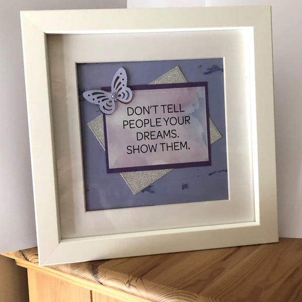 Inspirational Quote Framed Art: Lilac Butterfly, Silver Sparkle gift