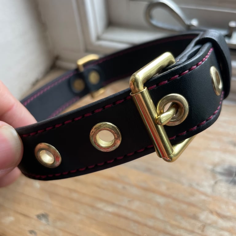 The Classic Collar - Hand stitched full leather dog collar with brass fittings.