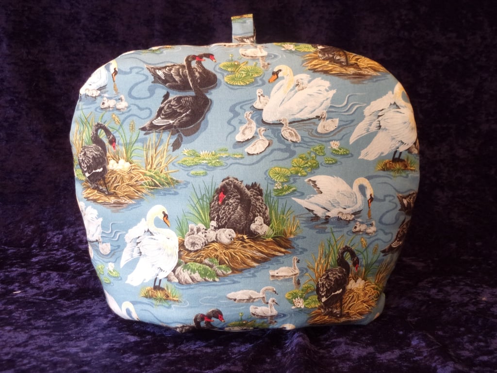 Black and White Swans Tea Cosy for a 6 Cup Teapot