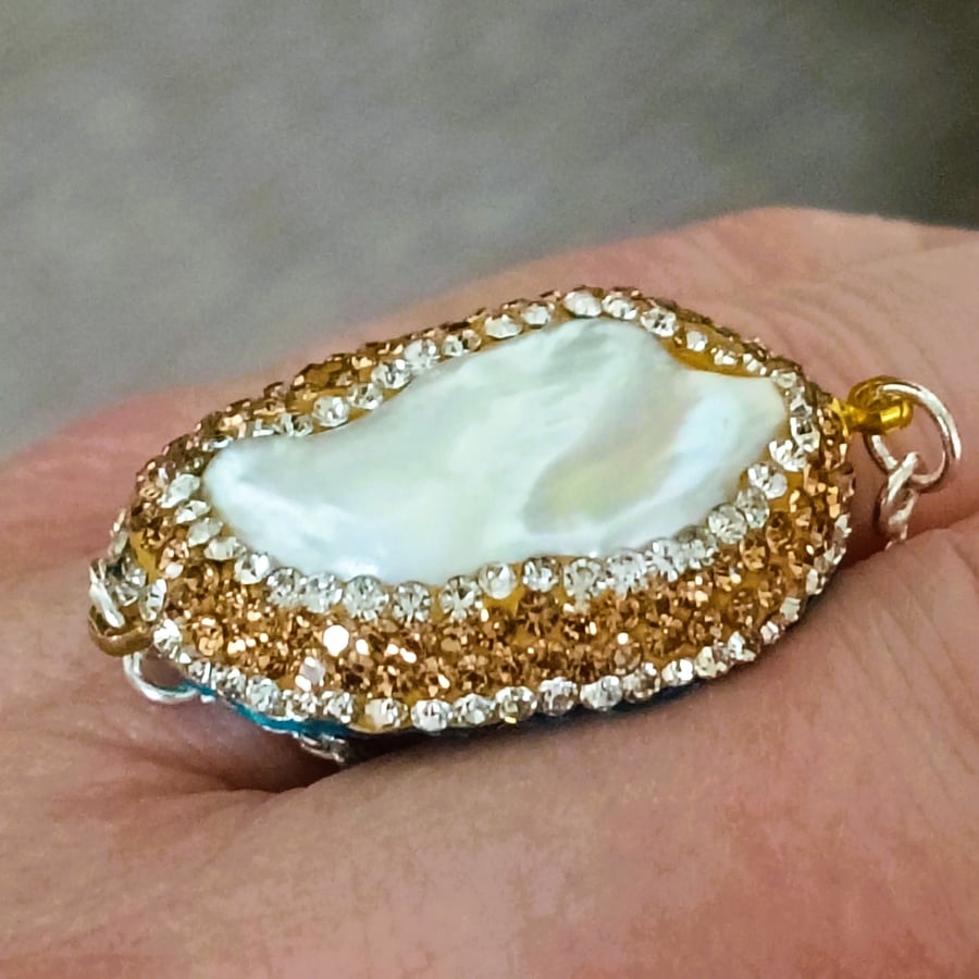 Freshwater Pearl & Cubic Zirconia Silver Plate Slider Bracelet