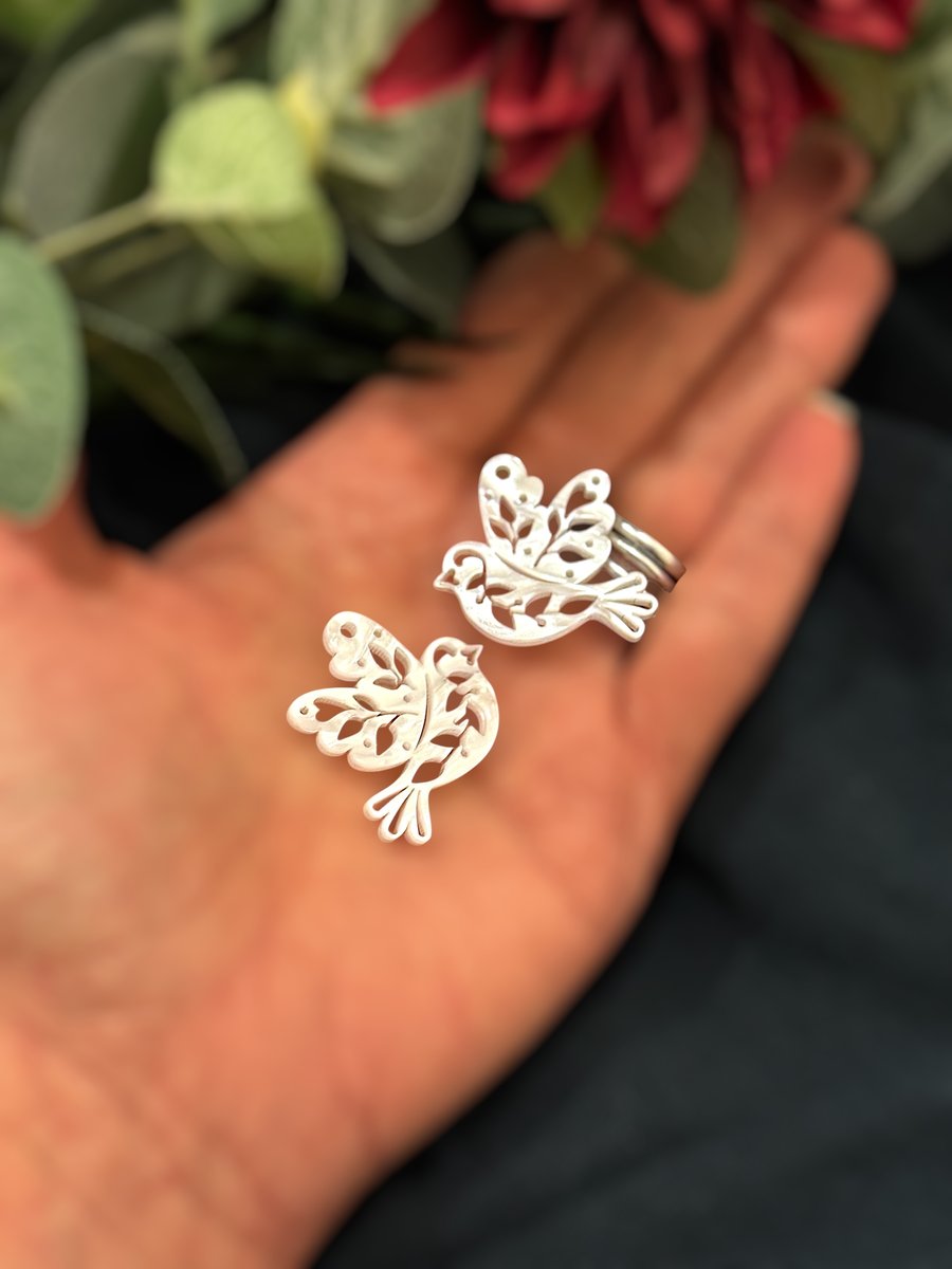 Peace Dove Pearl Acrylic Earrings