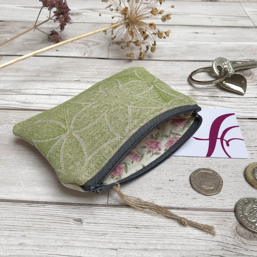 Hand Printed Linen Coin Purse, 'Peedie Purse', Credit Card Purse