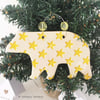 Ceramic Polar Bear with yellow star design. Pottery Christmas decoration bear
