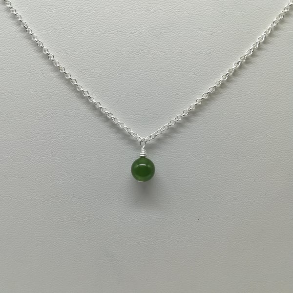 Handcrafted WireWrapped Jade Minimalist,Single Bead pendant,Calm,Green,Christmas