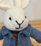 Handmade Knitted Rabbit in Playsuit and Jacket - Image 2
