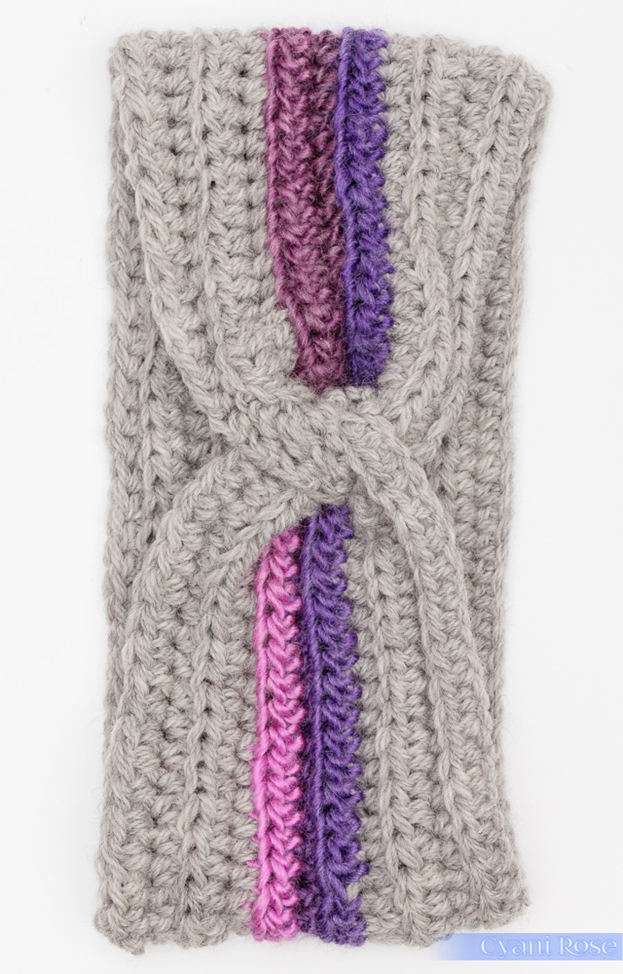 Earwarmer headband Crochet chunky  grey pink purple handmade