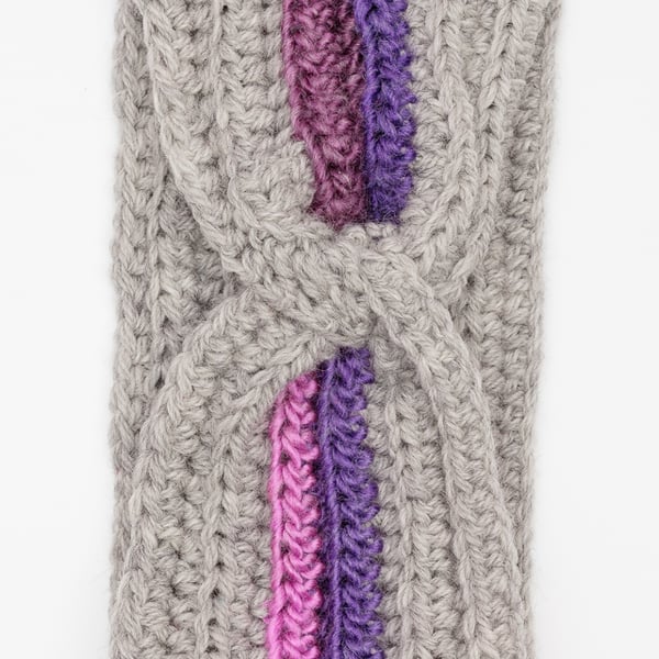Earwarmer headband Crochet chunky  grey pink purple handmade