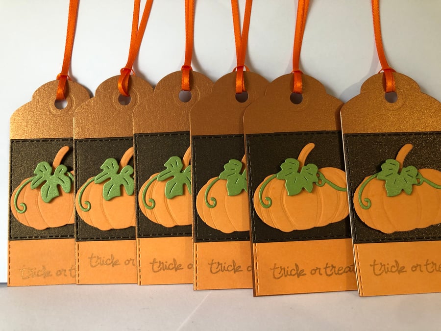 Handmade Halloween Gift Tags, Pumpkin & Leaves, Set of 6