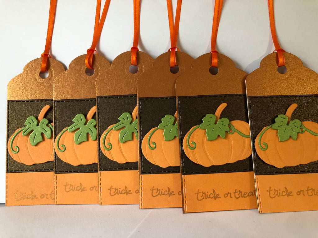 Handmade Halloween Gift Tags, Pumpkin & Leaves, Set of 6