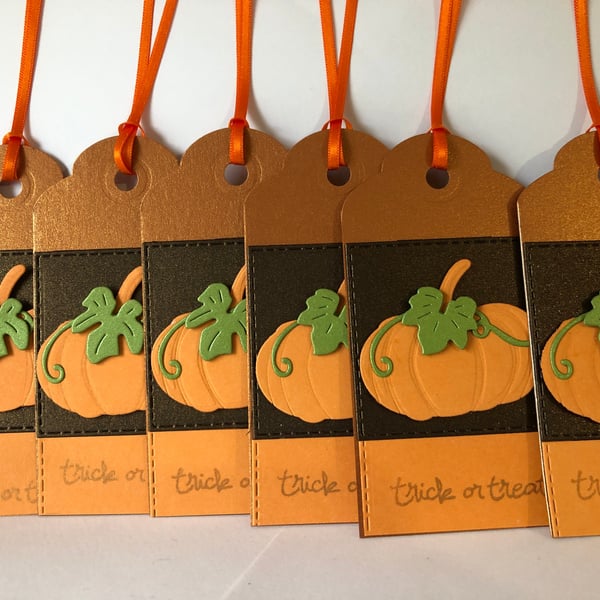 Handmade Halloween Gift Tags, Pumpkin & Leaves, Set of 6