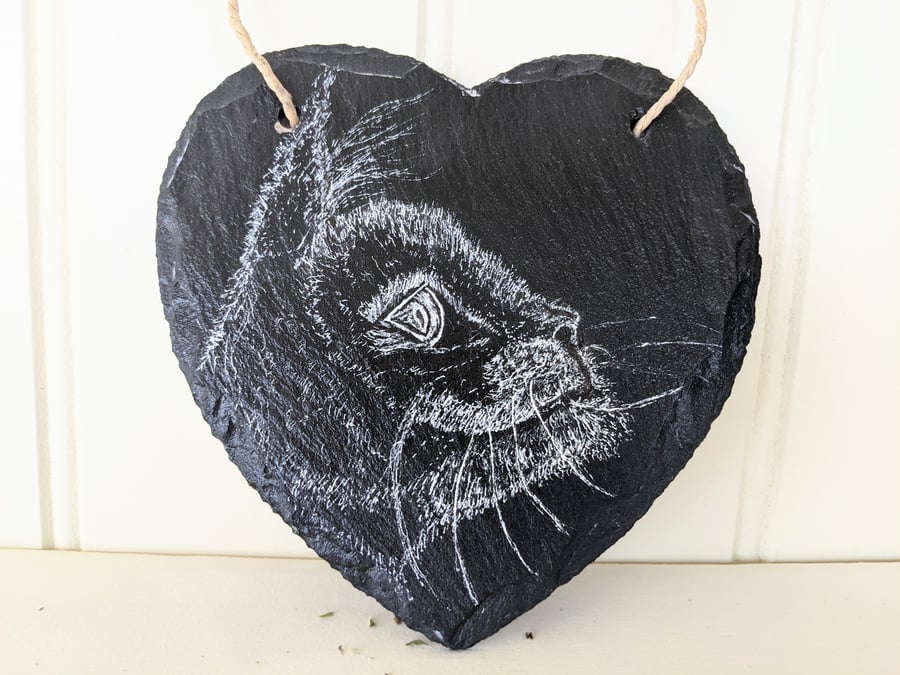 Whimsical painted slate cat decoration, gift for cat lover, cat mum gift 