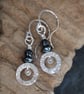 Earrings, Silver Earrings, Hematite and silver hoop earrings