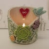 Spring flowers and bird ceramic candle holder pottery dish
