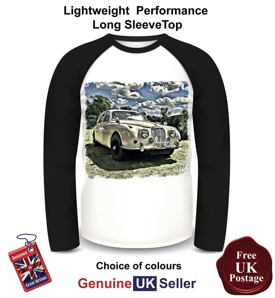 Jaguar MK2, Cream Jag Mens Long Sleeve Top, Jag MK2 Mens T Shirt