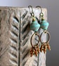Bohemian Cluster Earrings. Turquoise & Amber Czech Glass Earring. Autumn Earring - Image 3