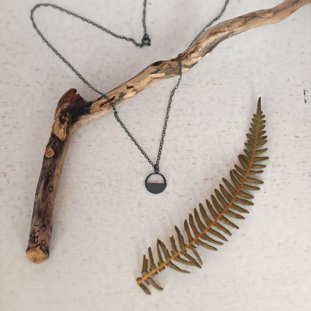 Simple Oxidised Semi-Circle Necklace, Dark Grey, Black Pendant 