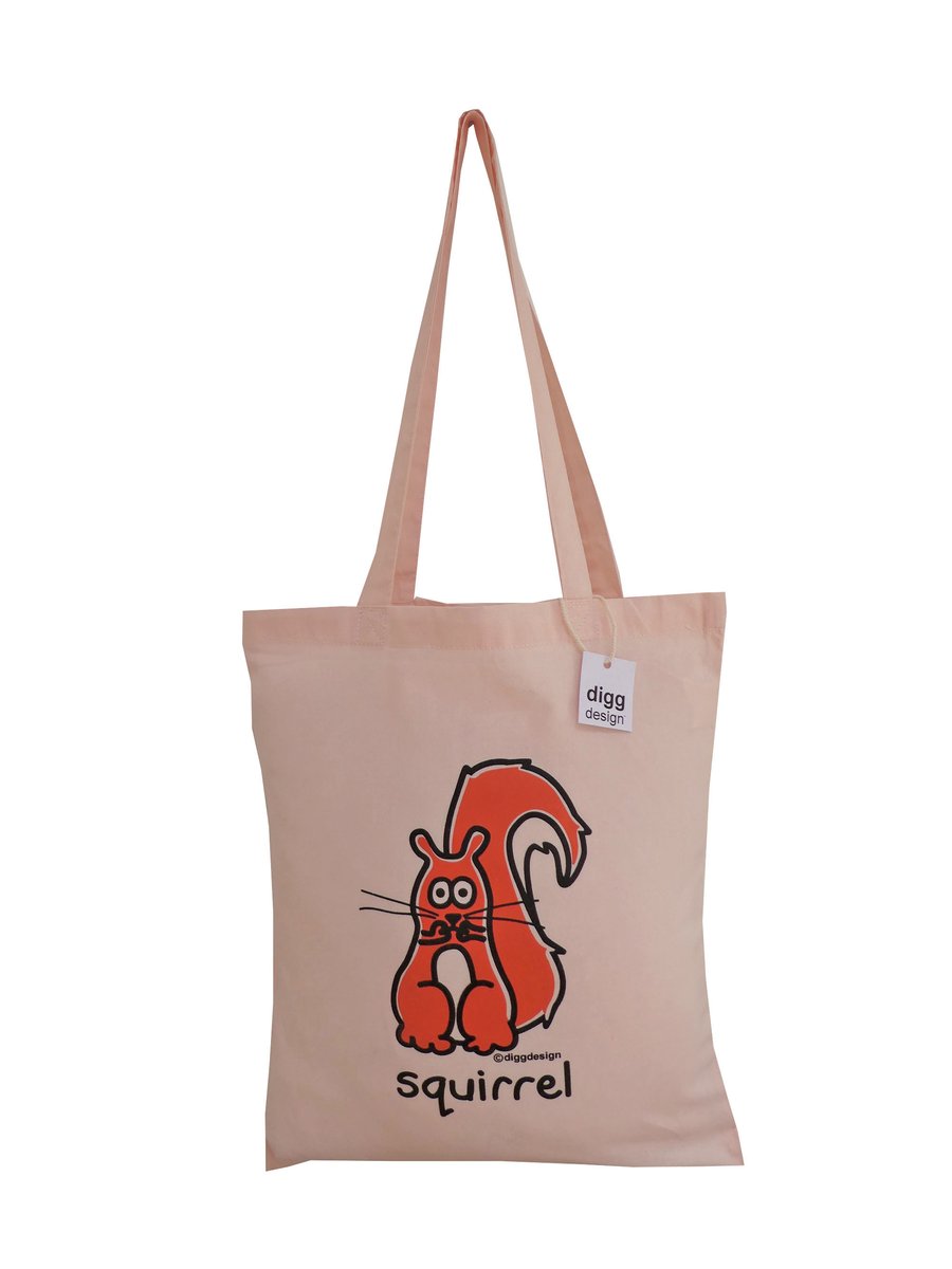 Digg Design SQUIRREL cotton Tote Bag. Pale Pink