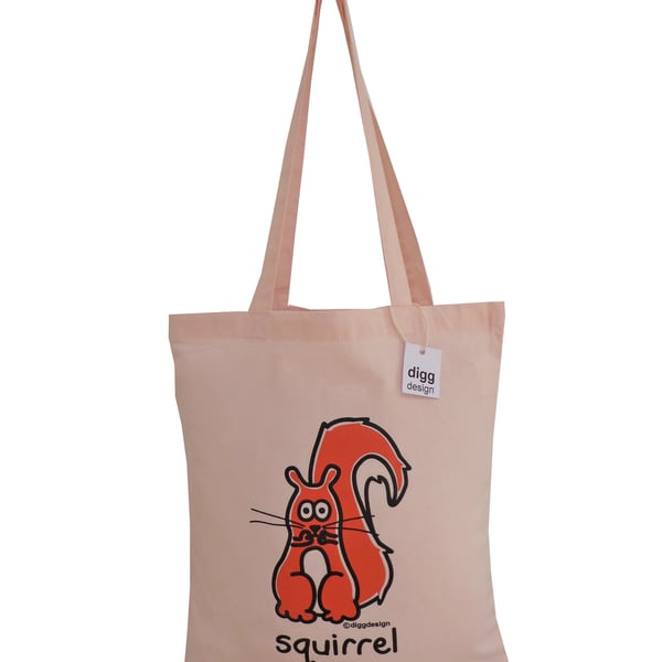 Digg Design SQUIRREL cotton Tote Bag. Pale Pink